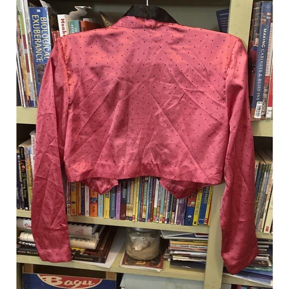 VTG Satin Embroidered Coat Pink Bolero Cropped Black Cindy Lauper Era Iconic M S - Picture 3 of 5